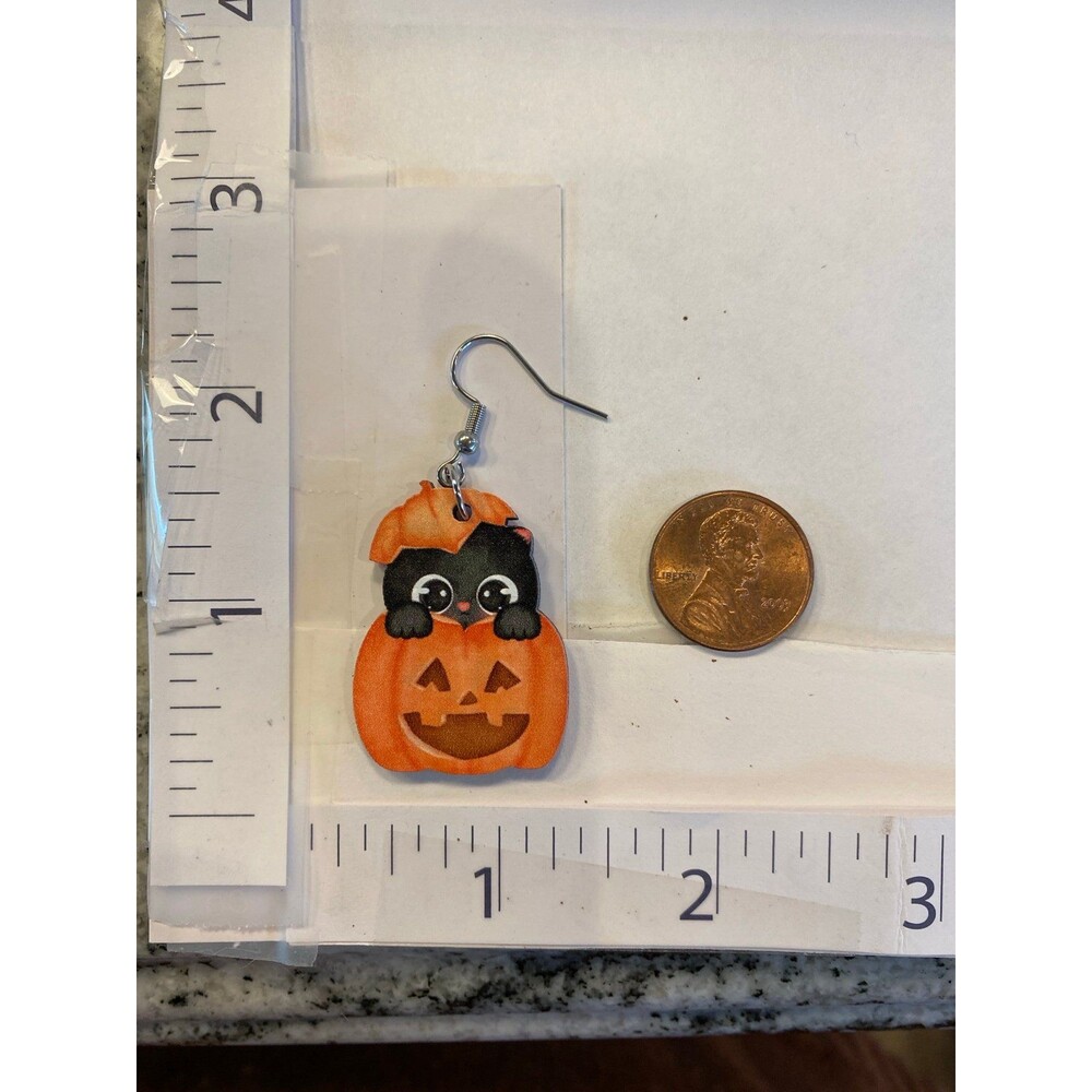 Halloween Earrings Pumpkins Black Cat Dangle Trick or Treat Witch Scary Bats - Picture 4 of 4